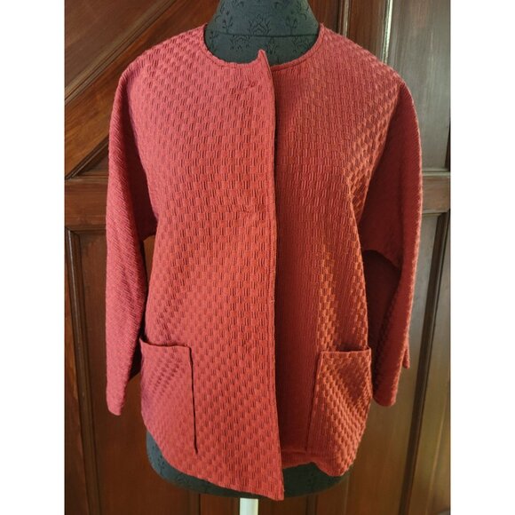 Chicos Womens Red orange  Textured Open Front Cardigan Jacket With Pockets Size - Picture 1 of 5
